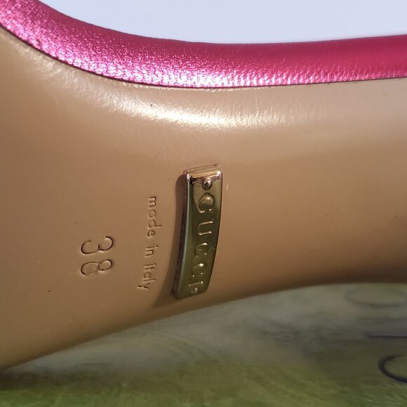 NIB Gucci metallic fuchsia leather stiletto heel GG logo sandals IT 38 US 8 - Picture 8 of 8